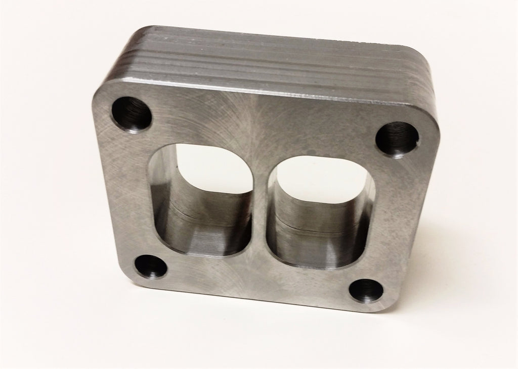 T3 Spacer Divided Inlet Turbo Flange Large Frame Drilled 1.0 CNC Garrett HX35 T3 Spacer Divided Inlet Turbo Flange Large Frame Drilled 1.0 CNC Garrett HX35